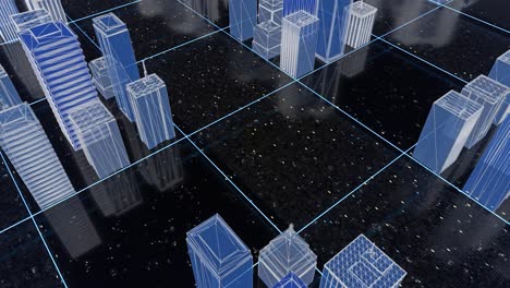 futuristic wireframe cityscape