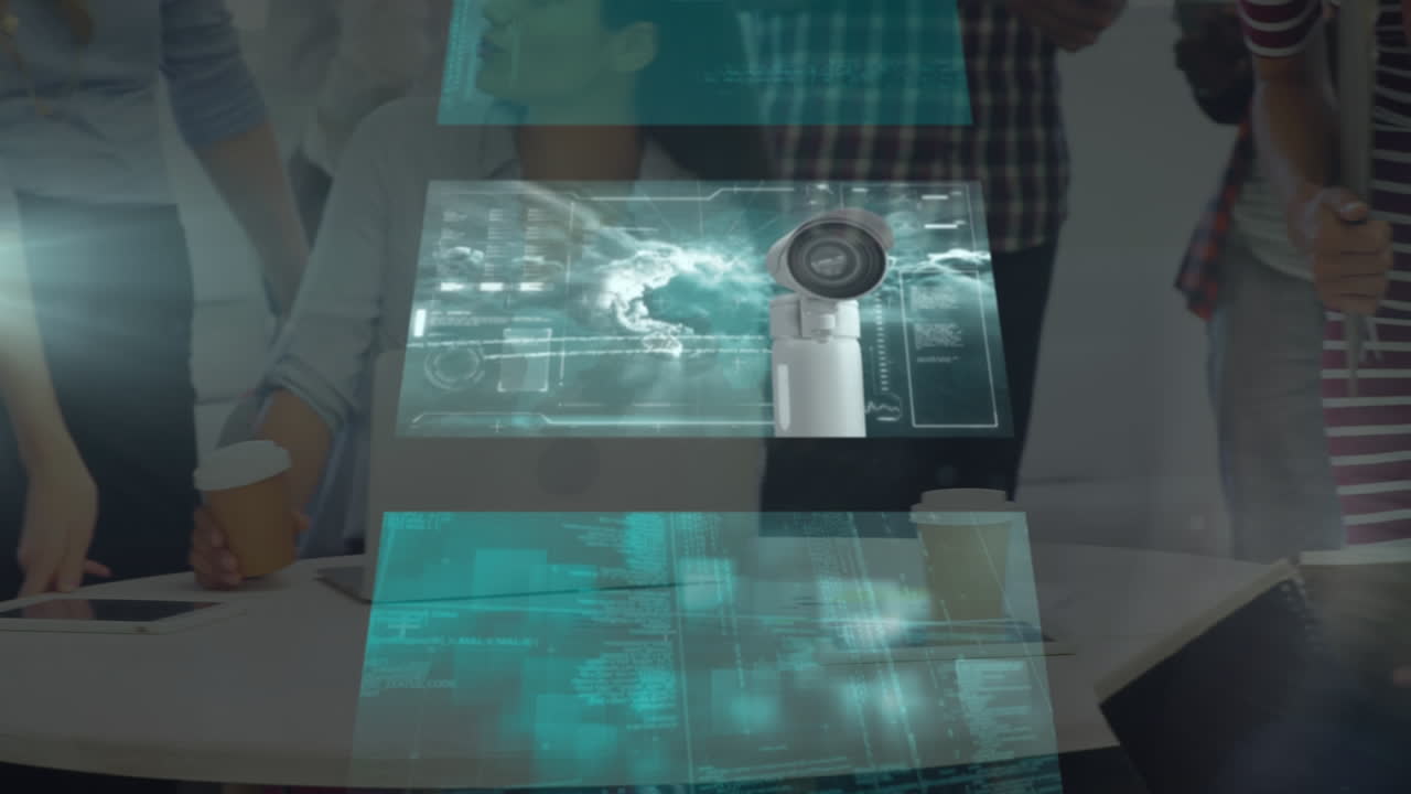 animación de pantallas sobre personas de negocios en la oficina