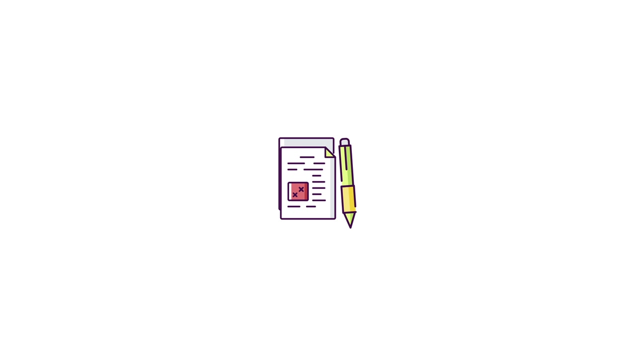 Animated Document and Pen Icon with Checkmark and Cross