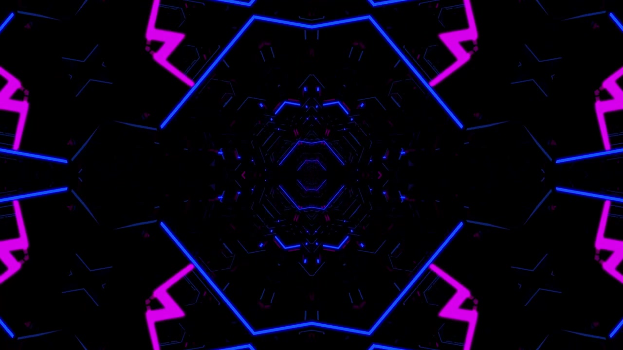 Tunnel Geometrico Astratto al Neon con Motivi di Luce Pulsante