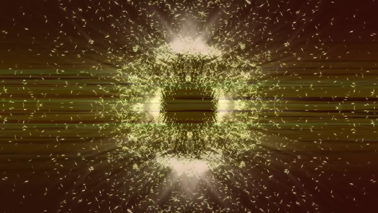 animación de partículas blancas brillantes que se mueven en movimiento circular sobre líneas rayadas, en marrón oscuro