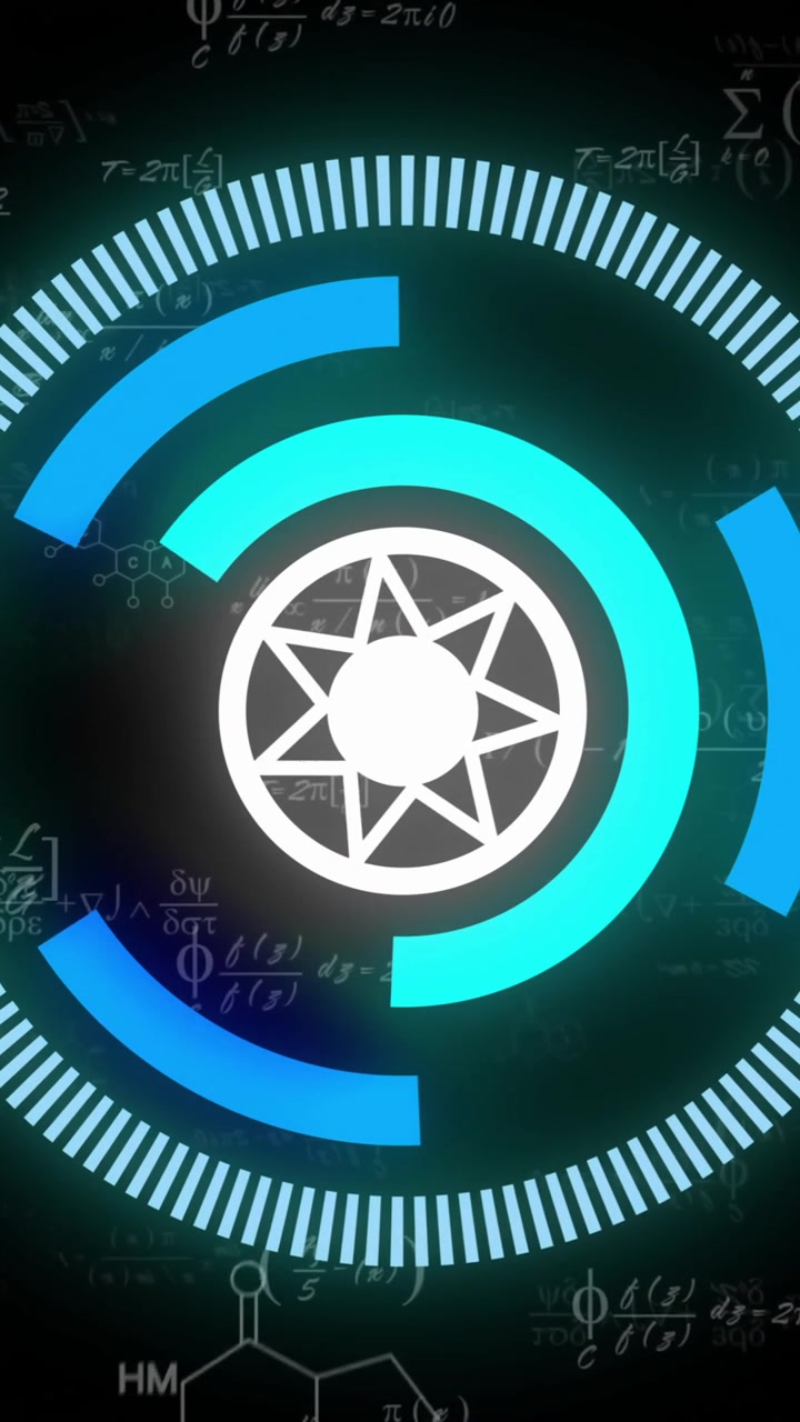 Rotating geometric shapes and mathematical formulas, scientific data processing animation