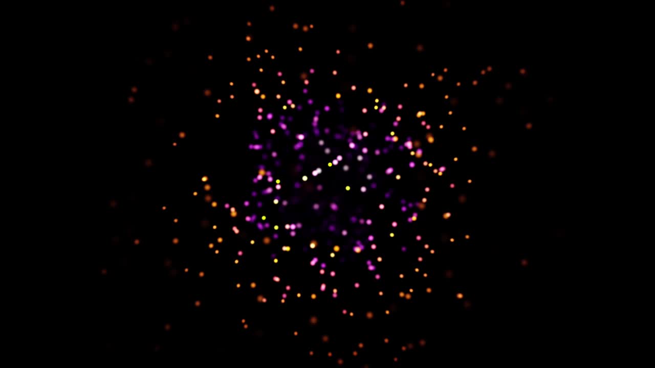움직이는 다채로운 반이는 반점 bokeh의 추상적인 애니메이션. 애니메이션. 검은 바탕에 빛나는 다채로운 bokeh 반점의 흐름에 뛰어들어