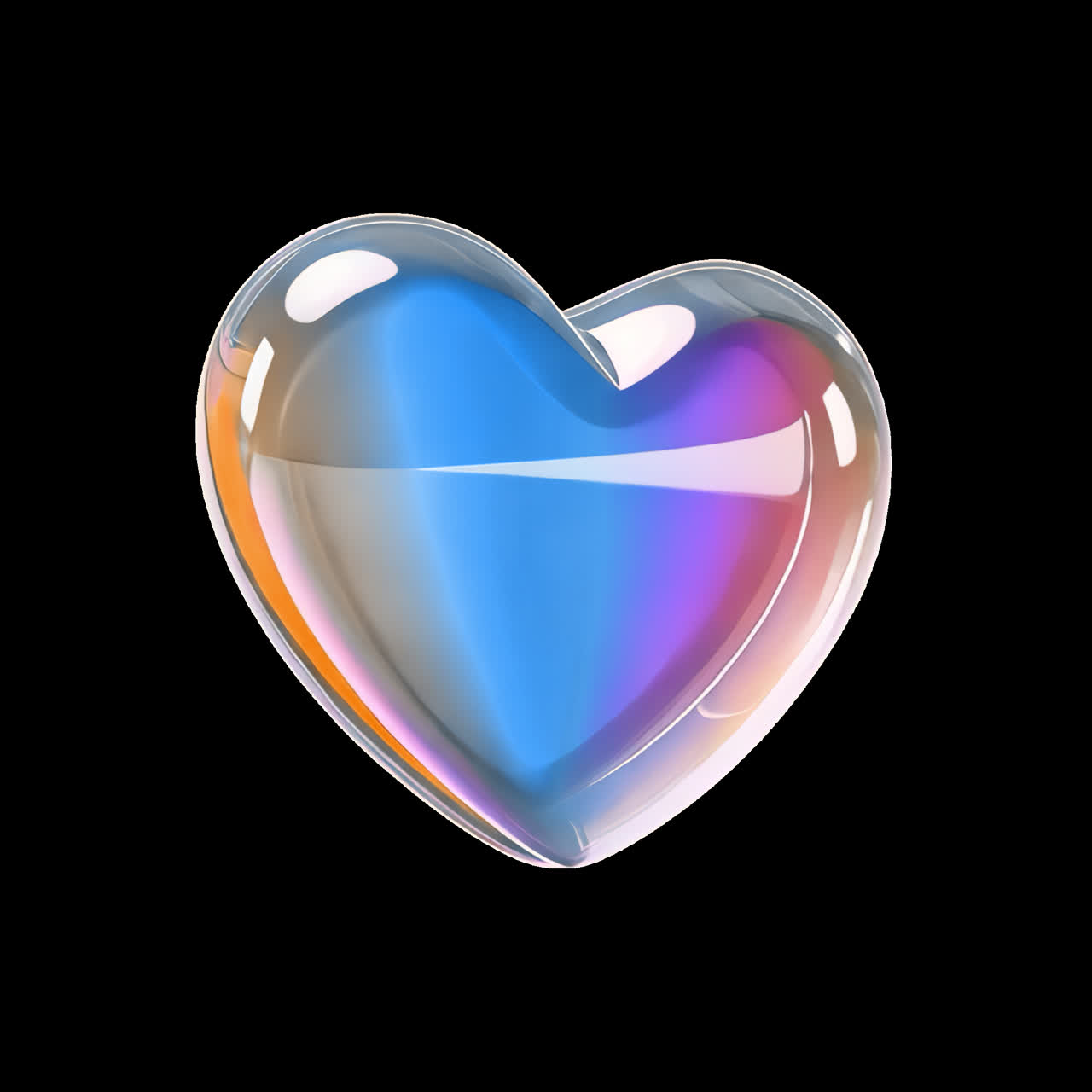 Colorful glossy heart design animation isolated asset, transparent 4K video, alpha channel, ProRes