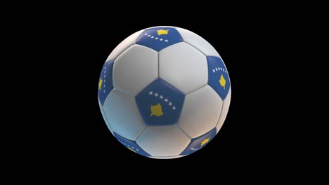 soccer ball with flag kosovo, on black background loop alpha. 3d rendering