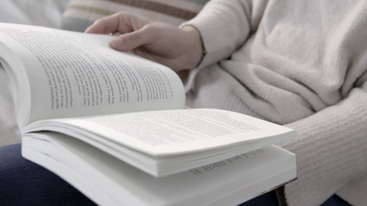 Close-up of Person's Hands Turning Pages While Reading a Book