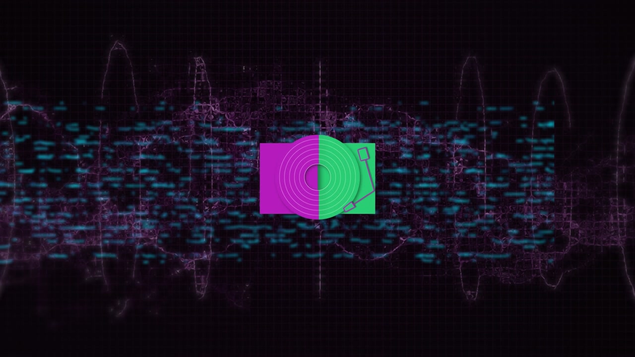 Abstract Digital Animation of Record Player Icon with Sound Waves