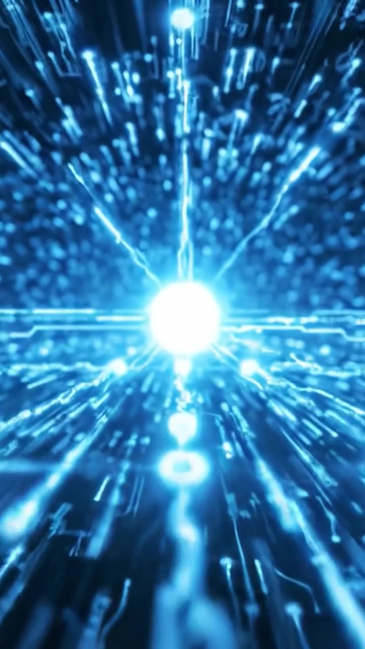 Visualização Dinâmica de Fluxo Digital Representando Transmissão de Dados e Conectividade em um Ambiente Futurista de Alta Velocidade com Partículas Azuis Vívidas