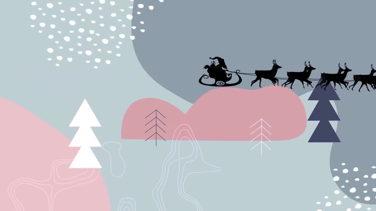 animación de santa claus en trineo con renos sobre el paisaje de invierno vectorial