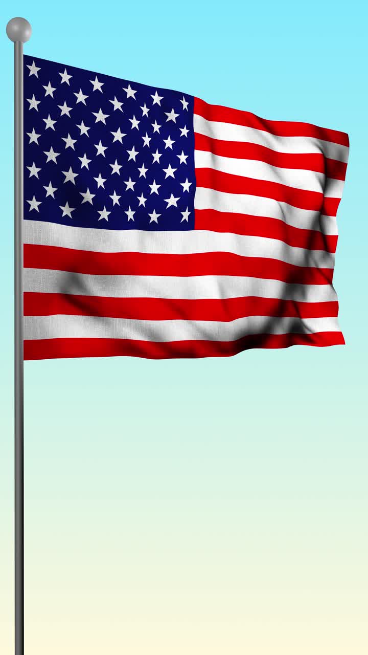 Lodret portrætformat af et amerikansk flag, der vajer på en flagstang. Lyseblå himmel. Høj kvalitet 4K sømløs loop-animation til mobilskærme