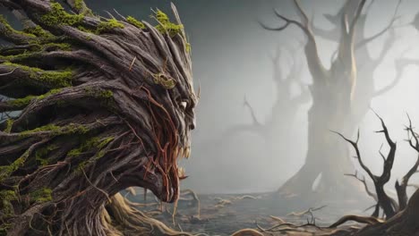 ancient tree spirit in a misty forest