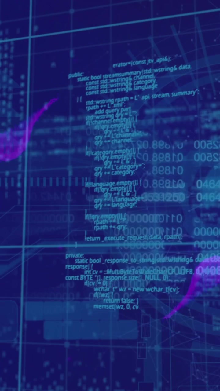 Animasjon av databehandling over sikkerhetshengelås og lilla digital bølge mot blå bakgrunn