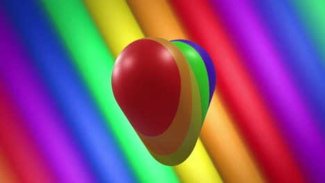 animation of rainbow heart over rainbow stripes and colours moving on seamless loop