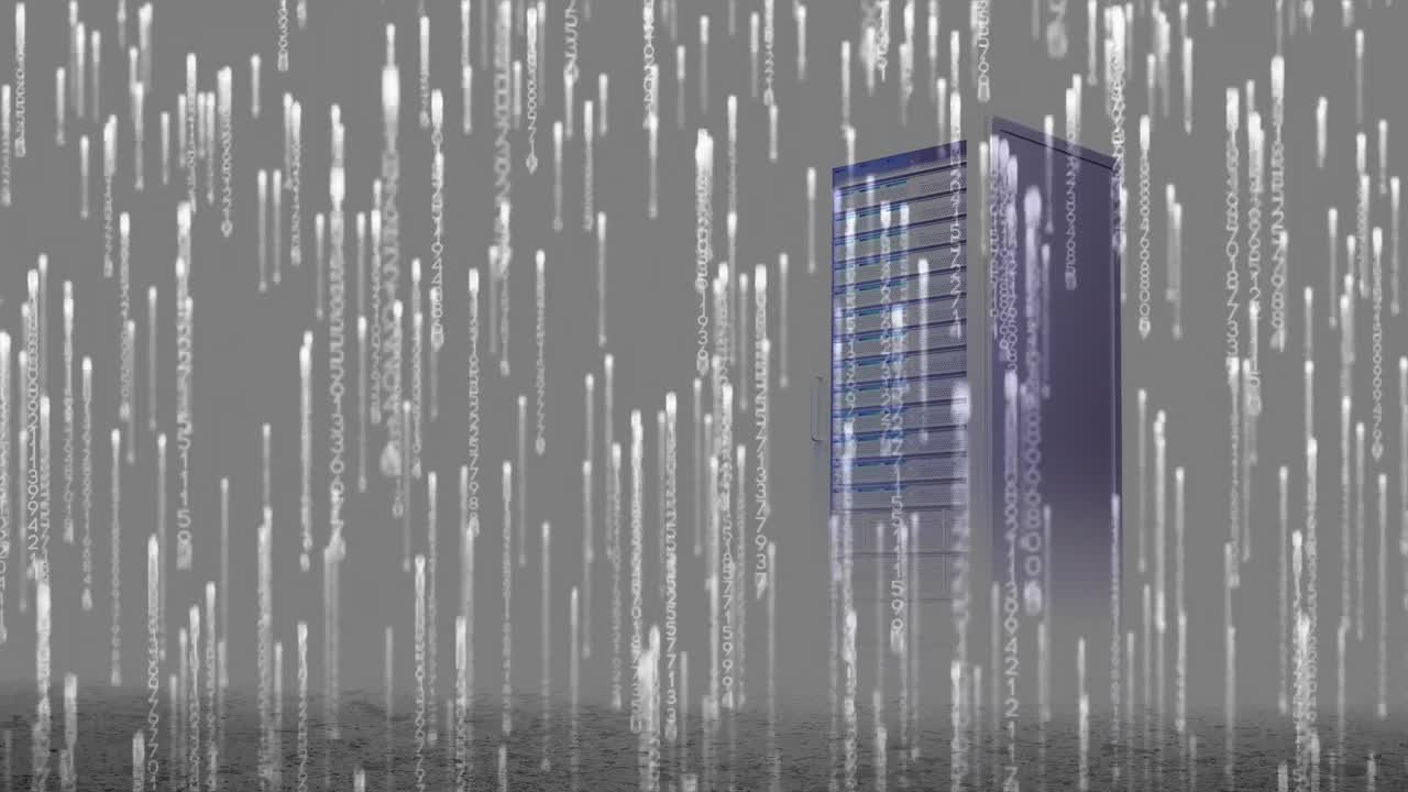 Animation of lights falling over server on white background