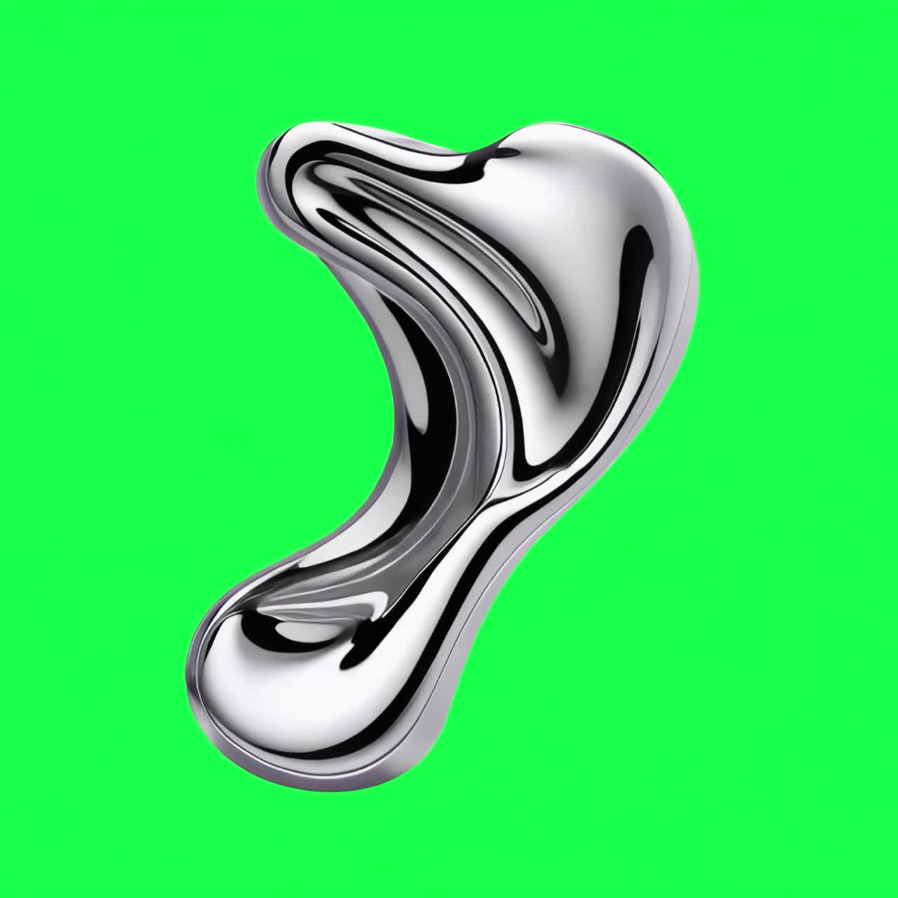 Abstract chrome shape animation, transparent 4K video, green screen