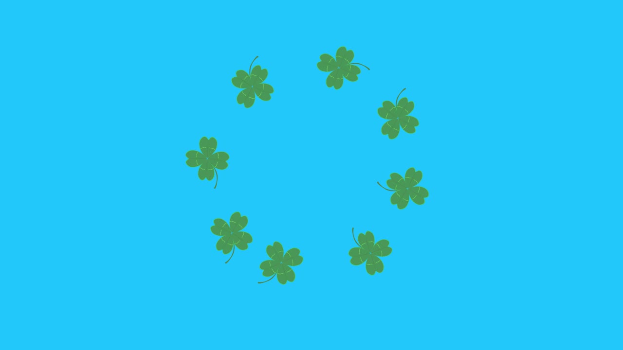 animación de hojas de suerte verdes en pantalla azul tecla de croma, elementos de fuente gráfica