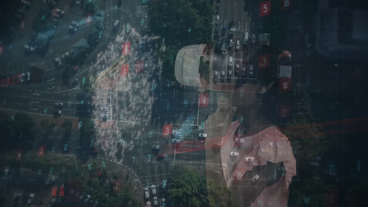 vr 헤드 ⁇ 을 착용한 소녀를 통해 금융 데이터 처리의 애니메이션