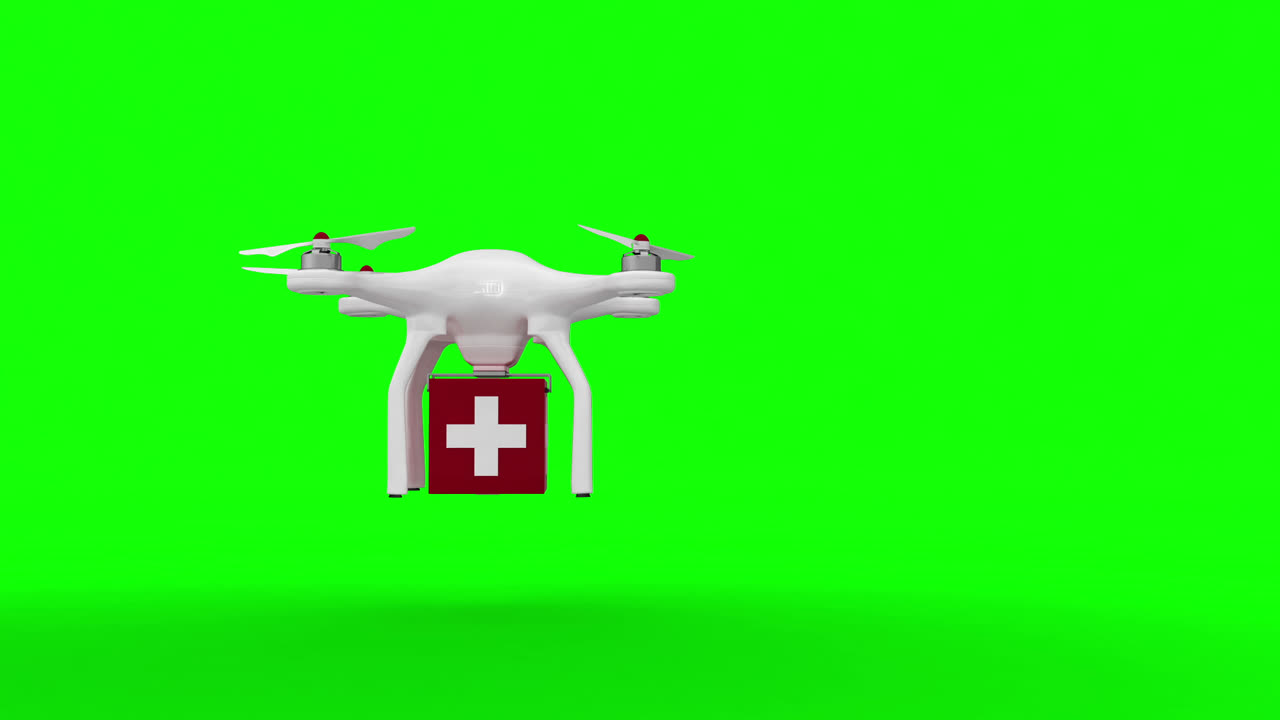 응급 처치 상자를 고 있는 드론의 디지털로 생성된 이미지