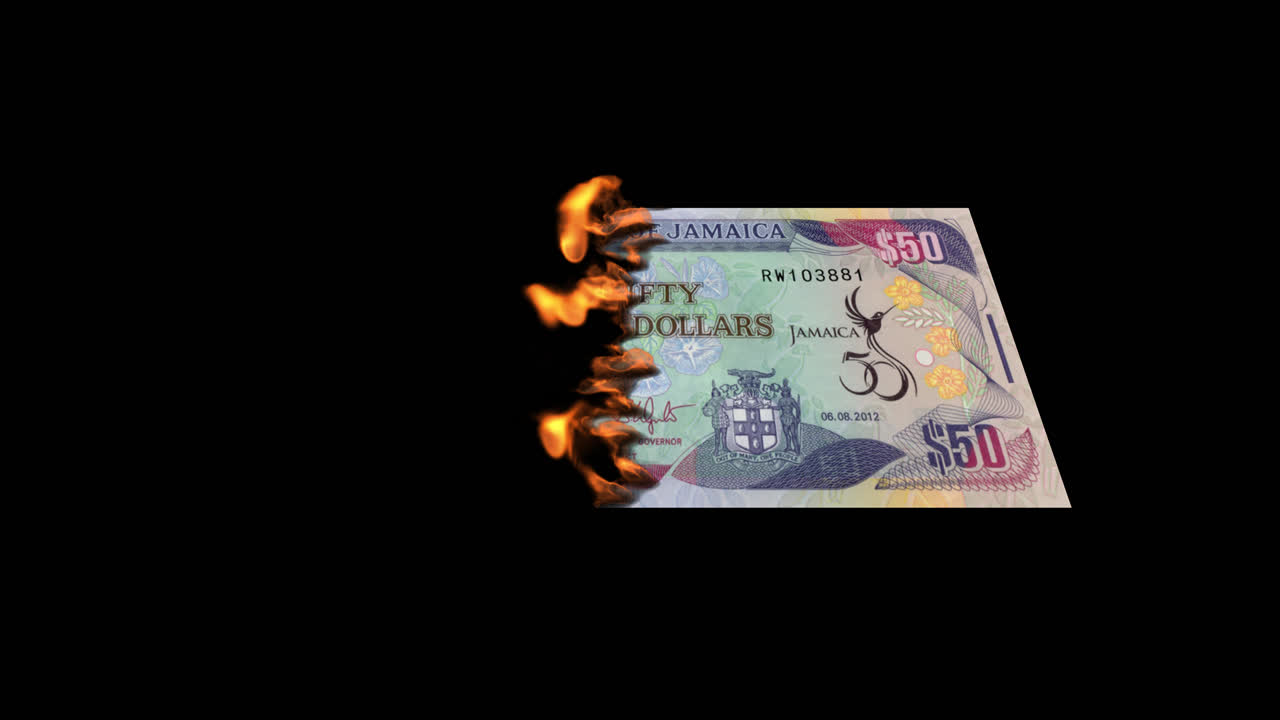 Burning Jamaican 50 Dollar Bill