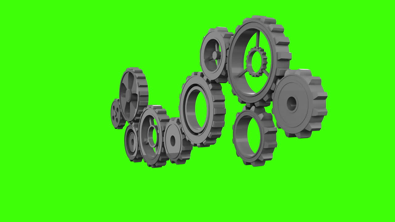 Cogs and wheels turning on green screen