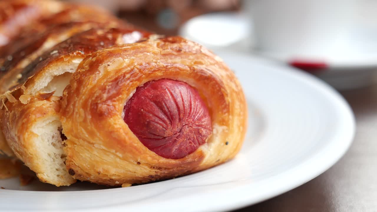 맛있는 소시지 롤의 클로즈업