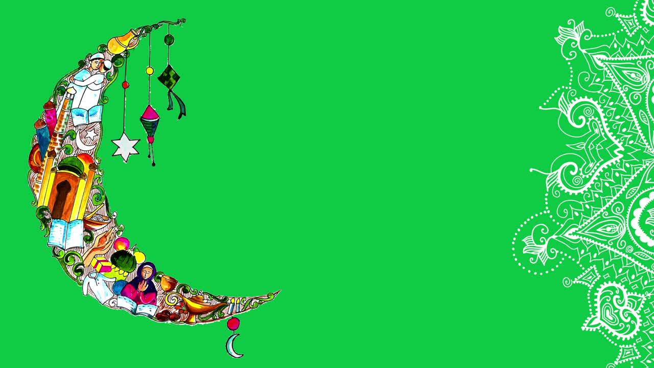 acuarela luna y símbolos islámicos, fondo de ramadán islámico con luna y lámparas, fondo de ramadán islámico con luna y lâmparas. símbolo del ayuno, iftar, sahoor, eid, ritual y tradiciones islámicas, fondo verde