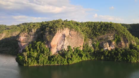 Fascinating-drone-perspective-in-Teyu-Cuare-Park,-San-Ignacio,-Misiones,-Argentina