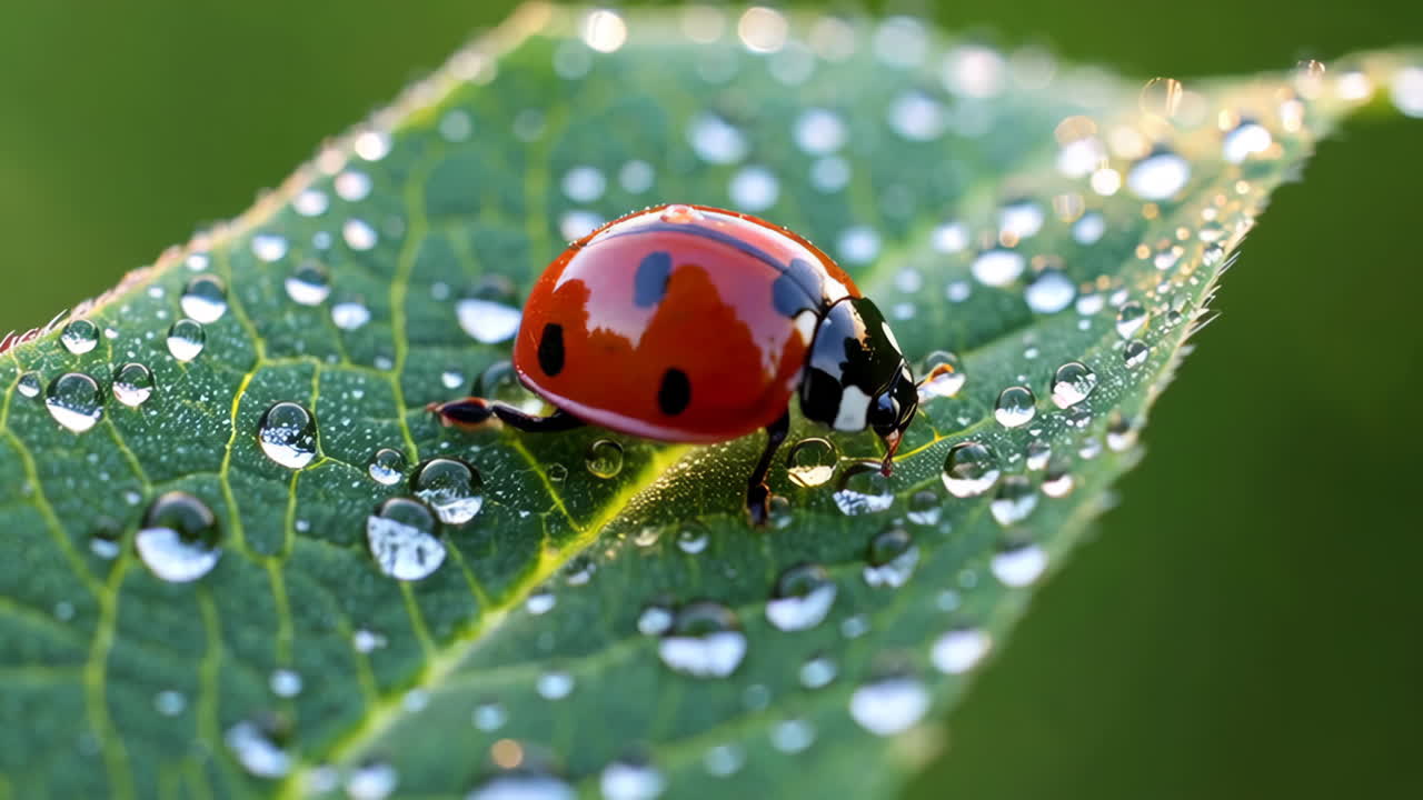 Ladybug on a Dewy Leaf