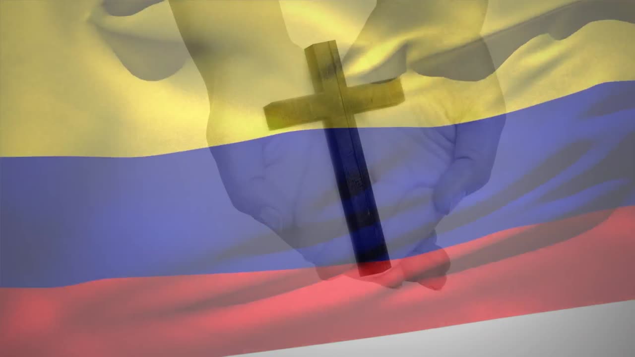 Animazione di croce cristiana e bandiera della Colombia