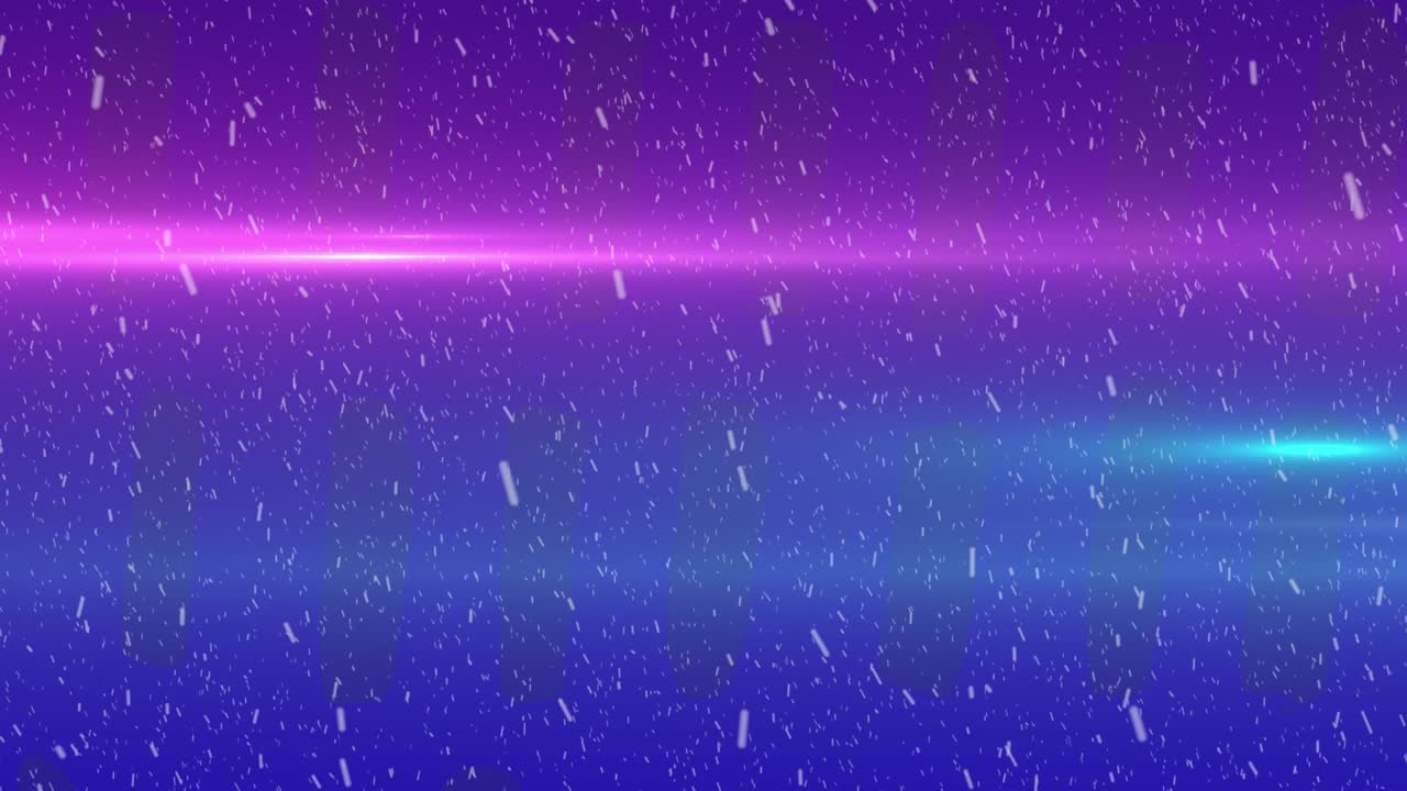 Animation of snow falling over fir trees in yellow and purple digital space