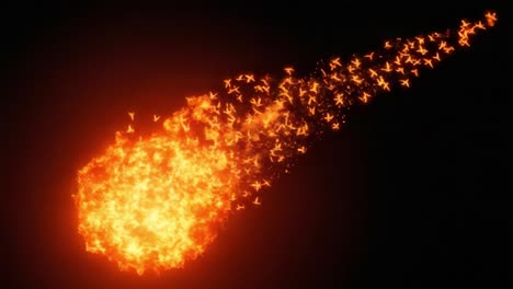a fiery celestial body with trail of birds: a visually stunning representation of nature's beauty and cosmic wonders captured in two frames