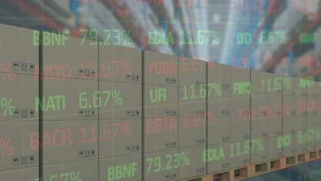 procesamiento de datos del mercado de valores en múltiples cajas de entrega en cinta transportadora contra el almacén