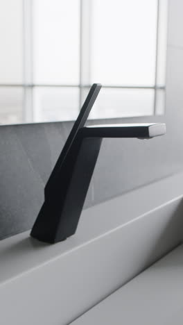 modern black faucet in a contemporary bathroom