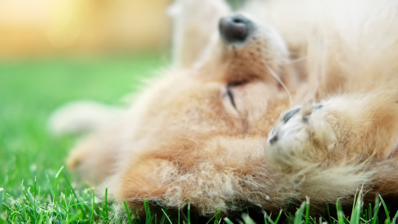 Pomeranian dog having fun on grass in house garden