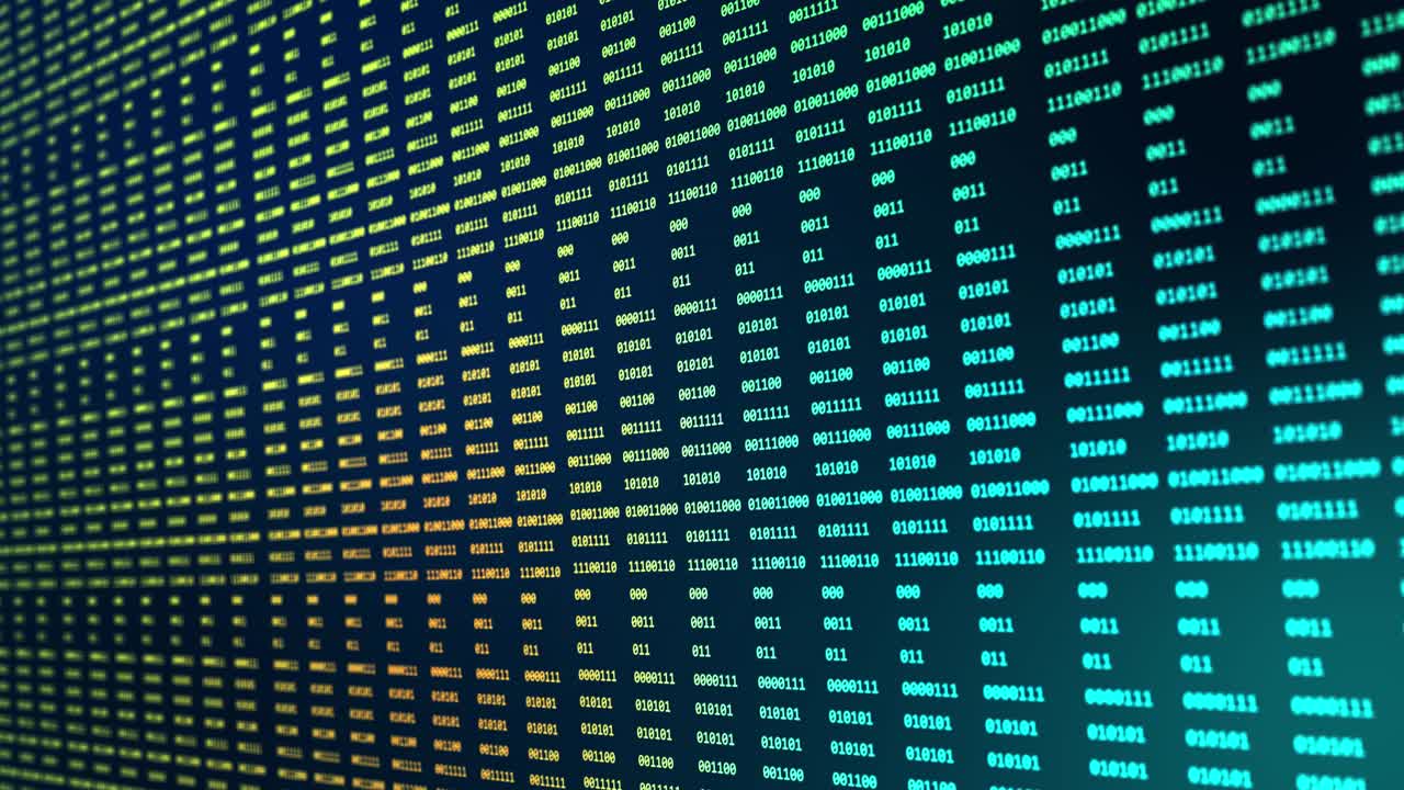 Blue big data digital code running mainframe in a futuristic technology computer loop backgrounds