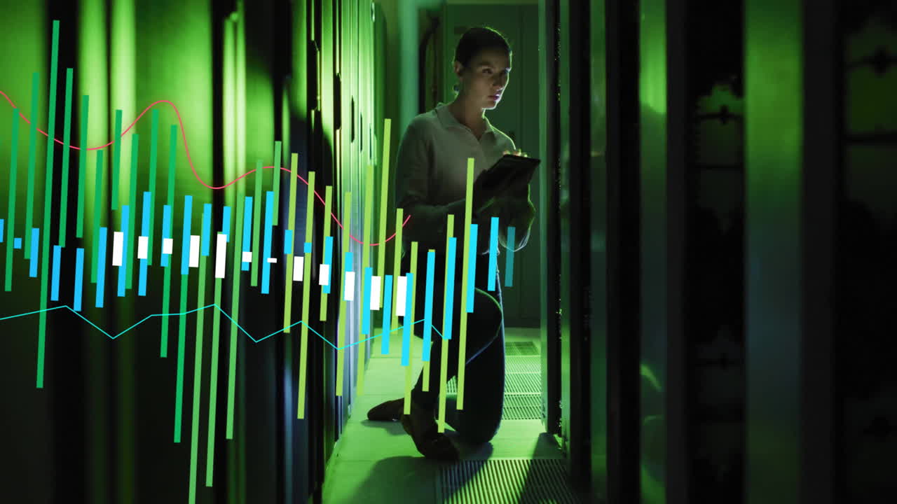 animación del procesamiento de datos digitales a través de servidores informáticos