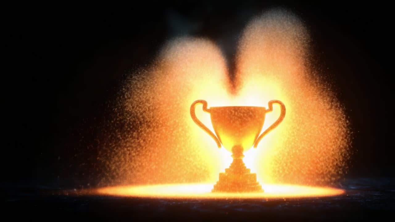 Una trasformazione straordinaria: da un trofeo scintillante a un glorioso simbolo di successo, che irradia luce e successo in un ambiente buio.