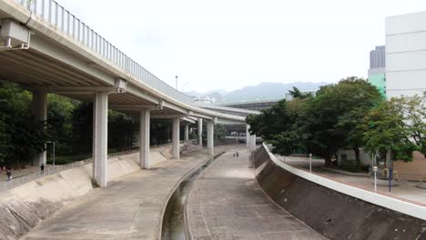 urban draining canal in downtown hong kong, aerial view