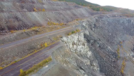 abandoned road damaged by quarry landslide