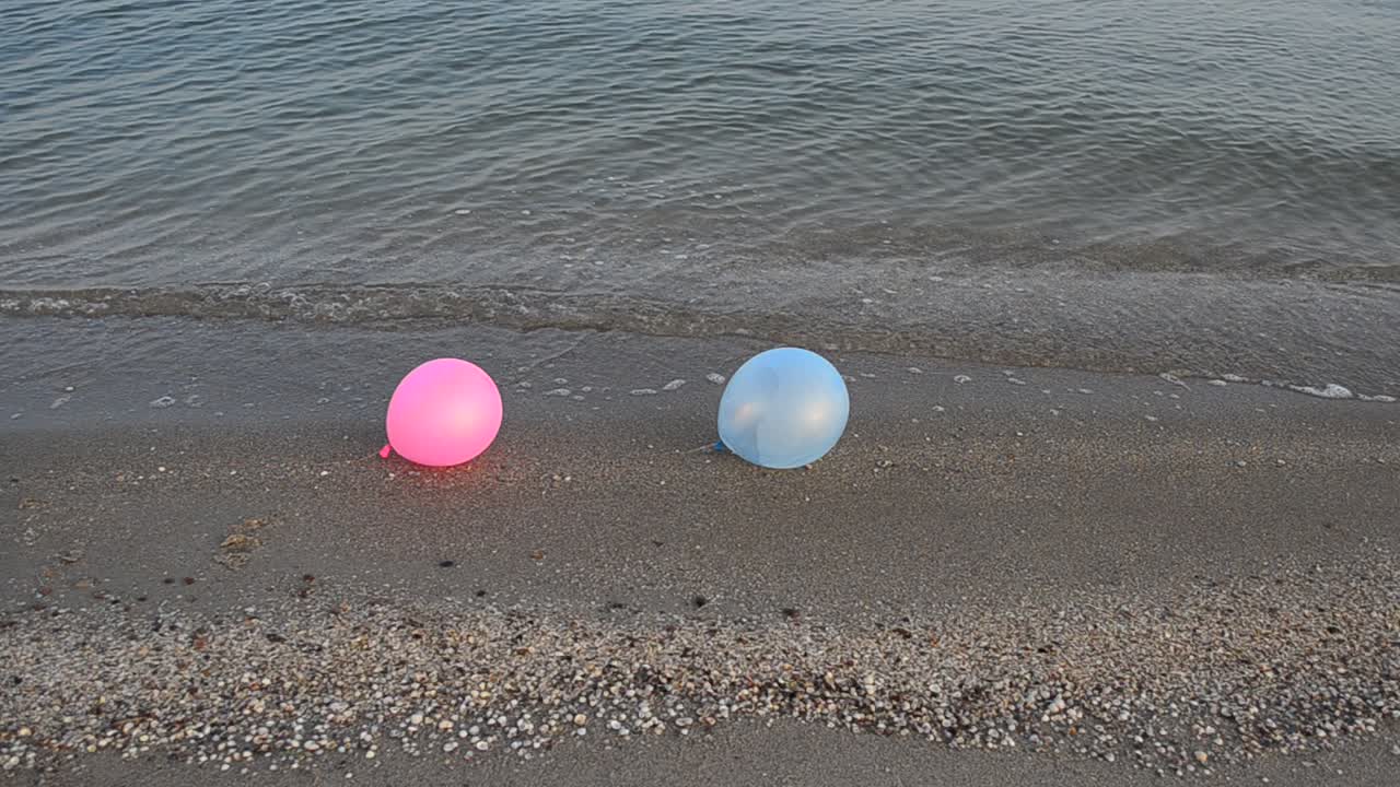 Balloons on the beach. Shooting on the beach