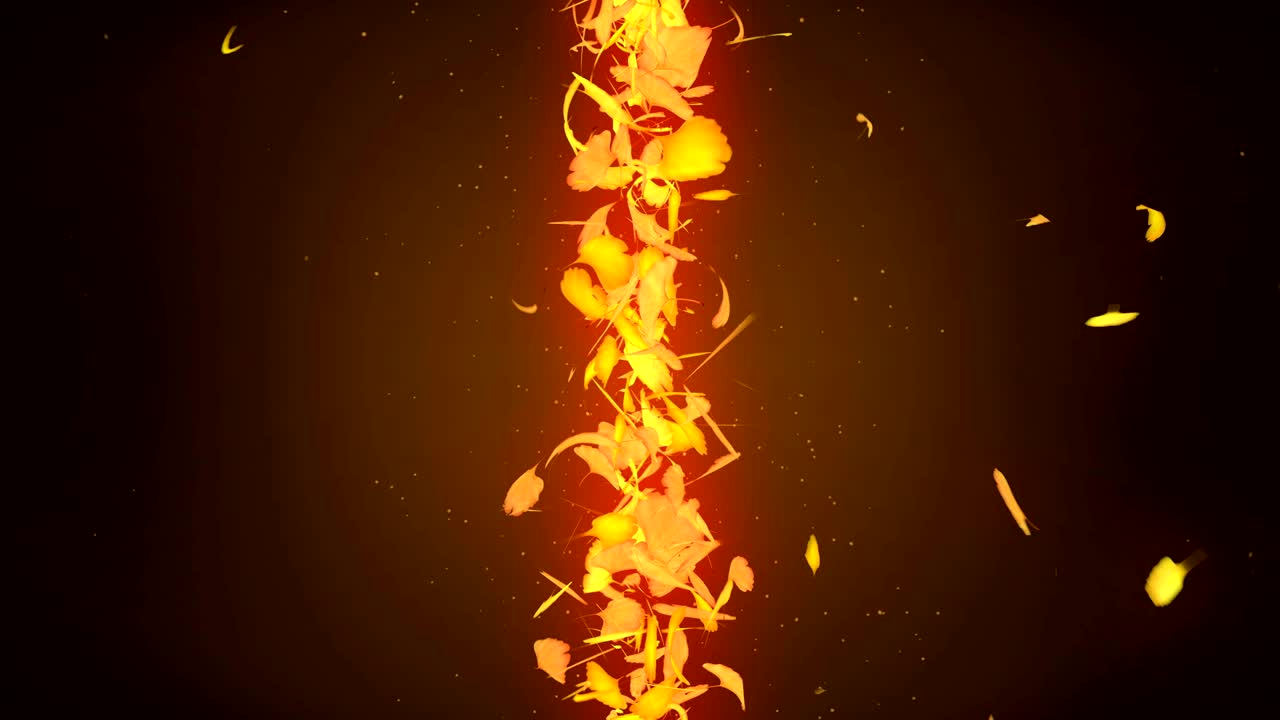 노란색 배경에 떨어지는 가을 잎, 진코 잎, 루프 글리터 애니메이션