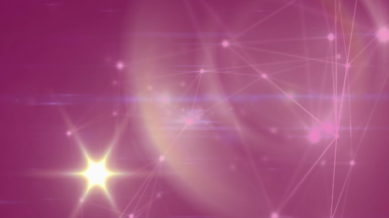 animación de partículas brillantes y luz sobre una red de conexiones sobre fondo rojo