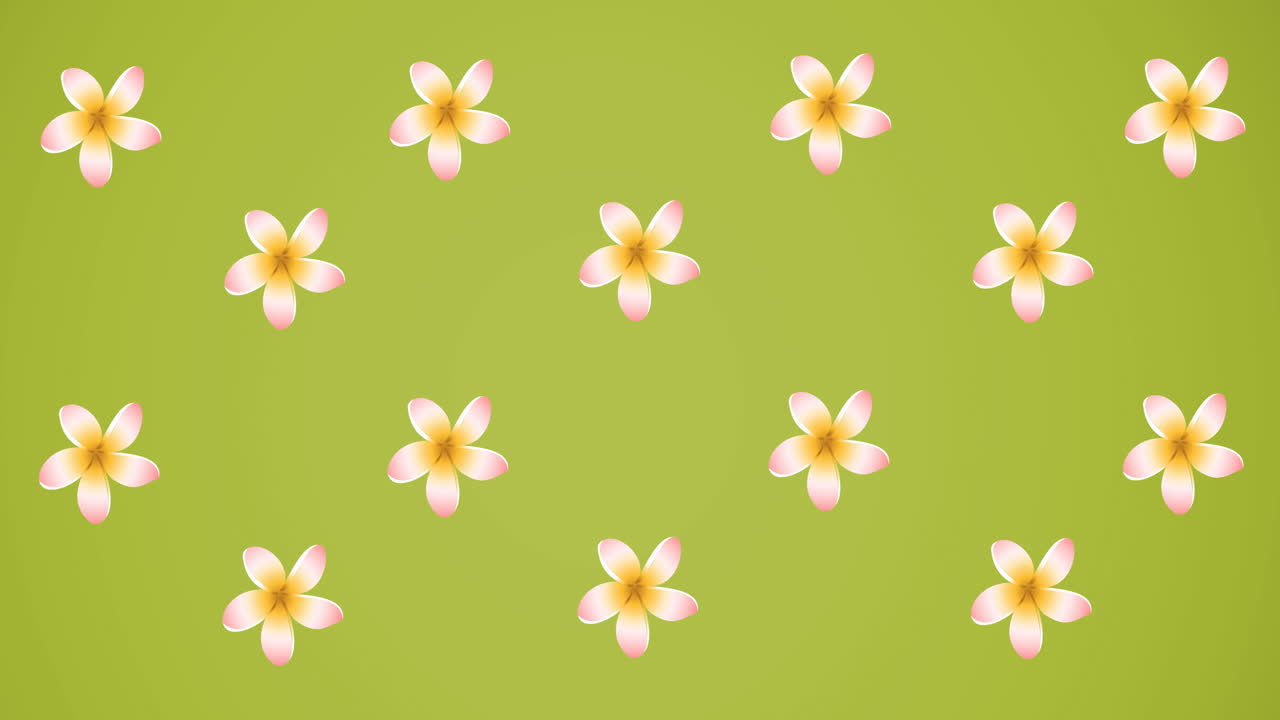 초록색 배경에 회전하는 분홍색 꽃의 애니메이션