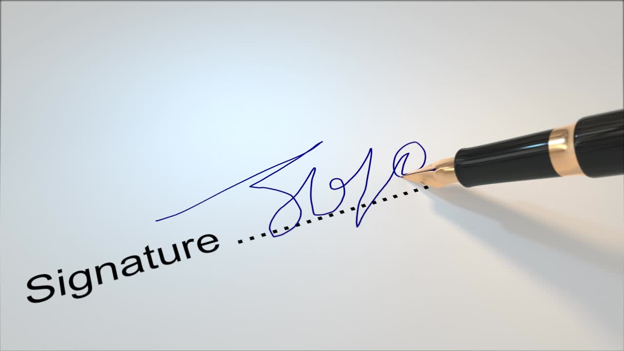 firma de la pluma firma del contrato fuente escritura a mano papeleo 4k
