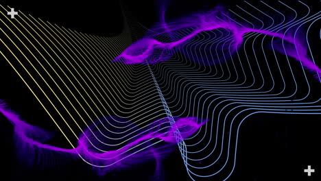 animation of floating purple vapour over parallel yellow and blue lines, moving on black
