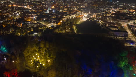 aerial hyperlapse of lithuanian capital vilnius at night