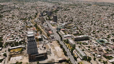 Fly-Over-Historical-Fortified-Cityscape-Of-Istaravshan-In-Northern-Tajikistan