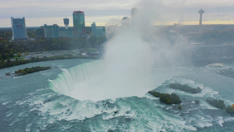 Cataratas-Del-Niágara-Drone-Aéreo-Caída-De-Herradura-Toronto-Canadá-Estados-Unidos-Frontera-Atracción-Cascada-Horizonte