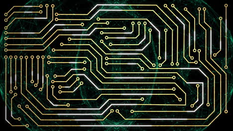 microprocessor connections over globe of network of connections against black background