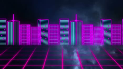 Animation-Von-Wolken-über-Der-Digitalen-Stadt